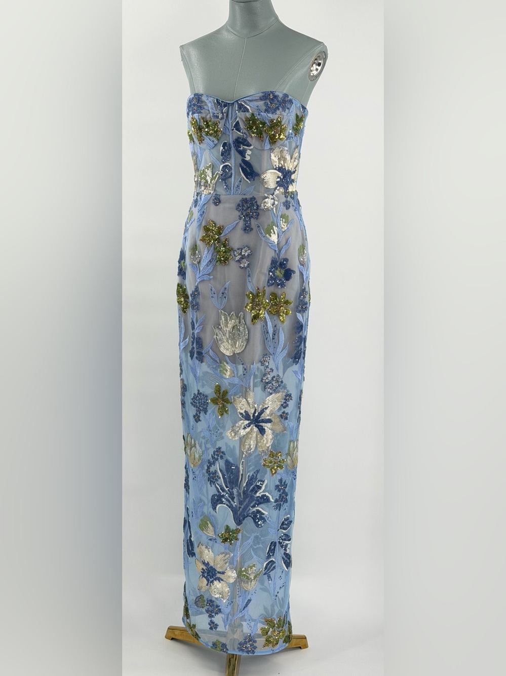 🆕 BRONX & BANCO 🧿 NWOT Dahlia Floral Gown, Baby Blue Multi Maxi - Sz M US 6 - Picture 4 of 17
